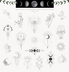 the phases of the moon are shown in black and white