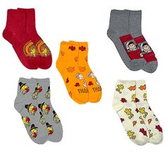 PEANUTS Ladies 5 Pair Of THANKSGIVING CAPRI Socks LUCY, SNOOPY & WOODSTOCK - Novelty Socks for Less Peanuts Snoopy Socks, Snoopy Socks, Spooky Basket, Woodstock Peanuts, Thankful Thanksgiving, Thanksgiving Harvest, Thanksgiving Pies, Point Design, Tea Towel Gift