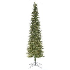 a tall artificial christmas tree with white lights