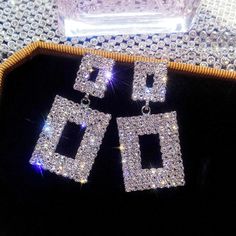 Gothic Accessories Jewellery, Middle East Jewelry, Long Silver Earrings, Crystal Earrings Wedding, Wedding Earrings Drop, Wedding Party Jewelry, Square Earrings Studs, Square Stud, Crystal Stud Earrings