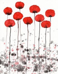 Painting of red poppies against a white background with grey splatters Anzac Art, Watercolour Poppies, Remembrance Day Art, Watercolor Flower Painting, Poppy Art, John Singer Sargent, My Art Studio, Watercolor Flowers Paintings, Remembrance Day