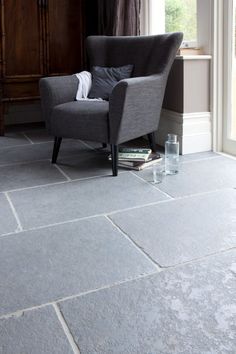 Taj Grey Brushed Limestone Tiles | Mandarin Stone Flagstone Floor, Mudroom Laundry, Grey Floor