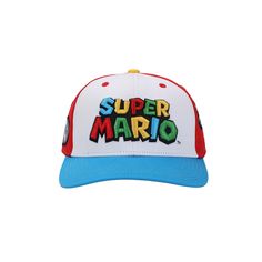 Unleash your inner gamer with this white and blue Super Mario Bros snapback hat, featuring a 3D series logo on the front and iconic characters like Bullet Bill, a star, a chain chomp, a bob-omb, and a Boo on the sides and back. Made with comfortable cotton with an adjustable snapback strap, this hat is perfect for fans of all ages. To maintain its vibrant colors and quality, hand wash it in cold water and lay it flat to dry. Super Mario Icons, Mario Icons, Chain Chomp, Supergirl Superman, Instagram Popular, Emperors New Groove, Joker And Harley Quinn, Bag Clips, 3d Logo