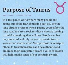 a poem written in pink and blue with the words purpose of taurus on it