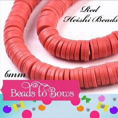 the beads are red and there is an advertisement for them