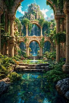 an image of a beautiful garden with waterfall