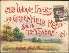 an old postcard with the words, miss undine emery's 59 greenfield road south totemann