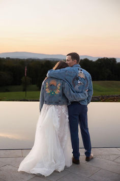 Bride and groom embroidered jackets, custom wedding jackets, bespoke floral jackets, motorbike wedding jackets, mountain denim jackets, personalised wedding jackets, embroidered denim jackets, custom wedding outerwear, floral bridal jackets, groom jackets, custom bridal jackets, unique wedding jackets, bespoke bridal attire Small Private Wedding, Infj Love, Denim Wedding, Bride Jacket, Highland Wedding, Absence Quotes, The Wedding Singer