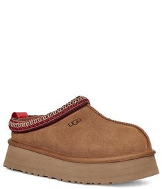 UGG® Tazz Suede Platform Slipper Clogs | Dillard's Ugg Platform Slippers, Slipper Outfit, Ugg Tazz, Ugg Tasman Slippers, Dr Shoes, Ugg Tasman, Platform Flats, Clog Slippers, Platform Clogs