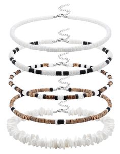 PRICES MAY VARY. 💃[BEACH NECKLACE SET]: One order includes 5pcs shell necklace: irregular white puka shell necklace; smooth white puka shell necklace; brown shell necklace and colour mixture sea shell necklace, affordable and multiple choice for you. 💎[NECKLACE SIZE]: We have 35cm(14 inch), 40cm(16inch), 45cm(18inch) avaiable, with a 5cm(2inch) extension cord, if you are women or like a tight chocker appearance, you can choose the short size, and the 18 inch shell necklace is normal size for m Shell Necklace Men, Beachy Necklace, Surfer Jewelry, Sea Shell Necklace, Boys Necklace, Mens Beaded Necklaces, Surf Jewelry, Puka Shell Necklace, Men's Vintage Style