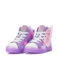 Let your kid be the star they really are in the star-adorned Skechers Twinkle Sparks - Kids Sneakers. The studded toe really sets these shoes off, giving them that twinkle. Plus, they have plenty of padding in just the right places! Lace-up. Star pattern. Studded toes. Ample padding. Purple Round Toe Party Sneakers, Purple High-top Sneakers For School, Cute Purple Round Toe Sneakers, Cute Purple Sneakers For School, Nike School Backpacks, Back To School Backpacks, Adidas Tee, Butterfly Wing, Star Pattern