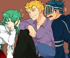 three anime characters are posing for the camera