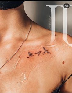 a woman's chest with birds on it and the word love written in cursive writing