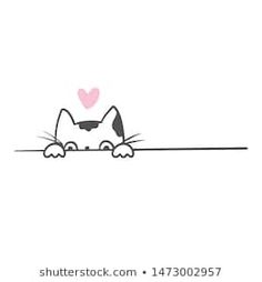 a black and white cat peeking out from behind a wall with a pink heart on it