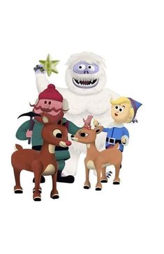 the animated characters are standing next to each other in front of an adult and child