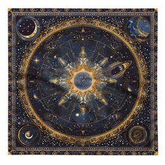 the sun and moon are depicted in this artistic art work, which is painted on canvas