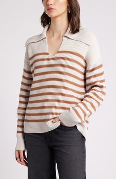 Stripes are always in season, but when they show up on a cotton sweater with a jaunty collar, we suggest the chillier one. Polo collar Long sleeves with ribbed cuffs 100% cotton Dry clean Imported Stripe Long Sleeve, Polo Collar, Cotton Sweater, Show Up, Striped Long Sleeve, Sleeve Cotton, Dry Clean, Stripes, Nordstrom