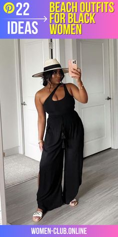 Turning Heads in the Tropics: Stylish and Comfortable Vacation Outfits for Black Women: Beach Travel Bali Club Outfit, Summer Day Drinking Outfit, Hawaii Outfits Black Women, Cute Beach Outfits Black Women, Vacation Outfits Black Women Plus Size, Nude Summer Outfit, Outfits For Jamaica Vacation Black Women, Cruise Dinner Outfits For Women, Mom Vacation Outfits