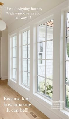 an image of the inside of a house with windows on each side and words below