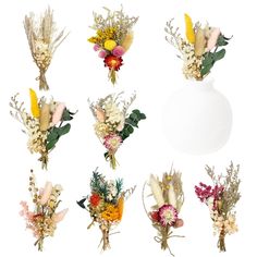 a bunch of flowers are arranged on a white background