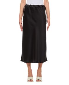 This elegant knee-length satin Max Mara skirt features a smooth finish that drapes beautifully. An elastic waistband ensures comfort, while drawstring details allow for a customizable fit, making it ideal for chic outings or casual gatherings.

- Knee-length design
- Satin material
- Smooth finish
- Elastic waistband
- Drawstring details for fit adjustment Fall Winter 2024, Skirt Midi, Black Midi, Italian Fashion Designers, Satin Skirt, Satin Material, Winter 2024, Yoga Wear, Black Skirt