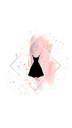 a black dress on a pink and white background