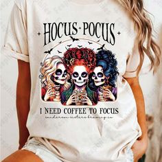 I Am Selling A Brand New Made To Order Hocus Pocus Shirt! This Will Be Printed On A 95% White Polyester Shirt. Hocus Pocus Shirt, Hocus Pocus Halloween, Stay At Home Jobs, Polyester Shirt, Hocus Pocus, Halloween Shirt, Color White, Cricut, Womens Tops