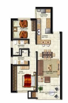 the floor plan for an apartment with two bedroom and living room, including one bathroom