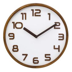 a white and brown clock with numbers on the face is shown against a white background