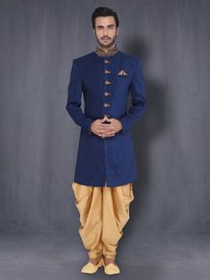 Indo Western With Patiala | Designer Sherwani | Dulha Collection For Men Online | Buy Gift Sets for Men: Blue Sherwani, Wedding Sherwani