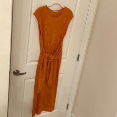 Gorgeous Zara Dress! Beautiful Orange Color With Flower Design. Never Been Worn, New Without Tags Orange Dress With Tie Waist, Spring Orange Dress With Tie Waist, Zara Orange Maxi Dress For Brunch, Casual Sheath Midi Dress For Brunch, Casual Orange Maxi Dress By Zara, Zara Orange Sleeveless Maxi Dress, Sleeveless Orange Maxi Dress By Zara, Zara Orange Spring Dress, Casual Orange Midi Dress By Zara