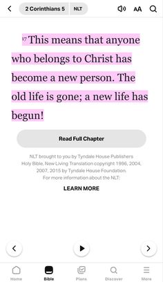 an iphone screen with the text, this means that anyone who belongs to christ has become a new person