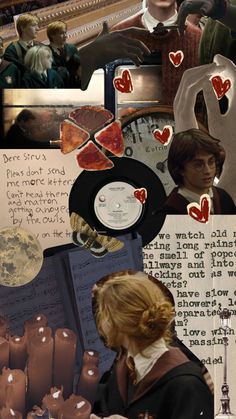 collage of harry potter images with love notes