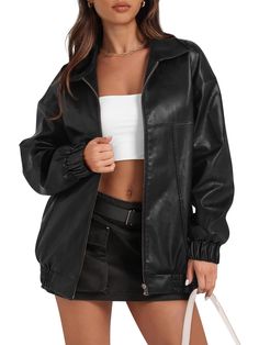 PRICES MAY VARY. 【Material】Womens Leather Jacket is Made from Top-notch faux leather fabric. The jacket is a solid coat for all seasons. Water-repellent and windproof, don’t miss this classic and lightweight faux leather blazer. 【Unique Design】Faux Leather Jacket Women/ Oversized Jackets for Women/ Womens Bomber Jacket/ Women Motorcycle Jacket/ Fall Jackets for Women/ Zip Up Jackets for Women/ Women Outerwear/ Winter Clothes for Women. 【Fashion Match】This Jacket is perfect for spring, autumn and Fall Outerwear Women, Leather Jacket Oversized, Fashion Outfits Winter, Outerwear Women Winter, Faux Leather Jacket Women, Autumn Jacket Women, Motorcycle Jacket Women, Trendy Coat, Leather Jacket Women