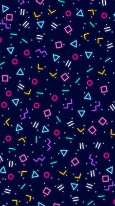 an abstract pattern with neon colors on a dark background, consisting of geometric shapes and lines