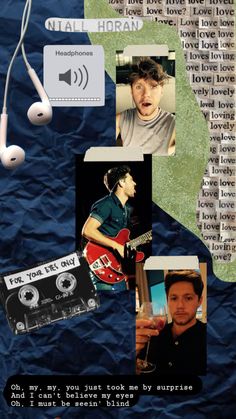 a collage of photos with headphones and music