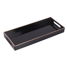 black and gold rectangular tray with handles