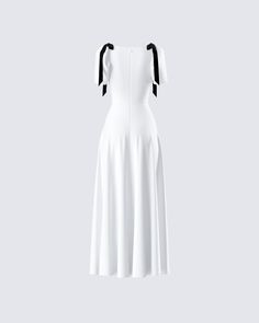 Be the girl of their dreams in this white maxi dress 😙 Made from crepe fabric and complete with velvet bows at the shoulders and puff sleeves, this look will have you looking like a walking fairytale 🤍 White A-line Dress With Bow Straps, Feminine Tie Back Maxi Dress For Evening, Feminine Evening Maxi Dress With Tie Back, Feminine Tie-back Maxi Dress For Evening, White Tie-back Midi Dress For Formal Occasions, White A-line Maxi Dress With Ruffles, Fitted Bow Maxi Dress For Party, White Evening Dress With Bow Tie Back, White Bow Tie Back Evening Dress