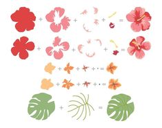 an image of different flowers and leaves on a white background with addition options for each flower