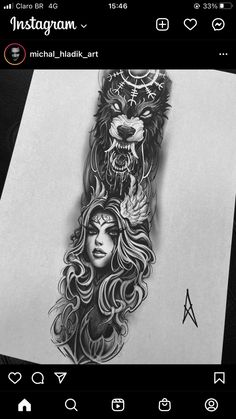 an image of a woman with a wolf tattoo on her arm and the words instagramm