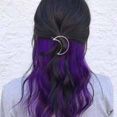 Purple Peekaboo Highlights, Peek A Boo Hair, Lavender Hair Color Ideas, Purple Peekaboo Hair, Hair Color Ideas Trendy, Under Hair Dye, Under Hair Color, Purple Brown Hair, Hidden Hair Color