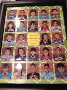 a group of children's faces are framed in a black and green photo frame