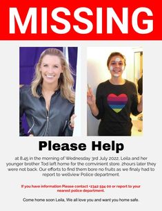 a missing poster for two people in front of a mirror with the caption, please help