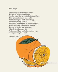 an orange is shown with the poem