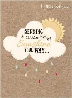 a card saying sending a little ray of sunshine your way with an image of a cloud