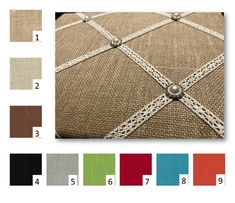 the color options for an upholstered cushion are shown in different colors and sizes