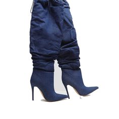 High Heels Peep Toe Shoes Rivet Over The Knee Boots Jean Knee High Boots, Denim Heels, Buy Jeans, Boot Shoes, Denim Boots, Pointed Toe Boots, Peep Toe Shoes, Womens Mid Calf Boots, Mid Calf Boots