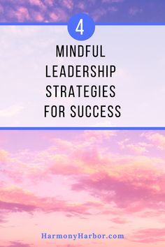 the words, 4 mindful leadership strategy for success in front of a sunset sky