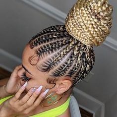 Cornrows Going Up Into A Ponytail, Braided Hairstyles Ponytail Black Women, Braids In Ponytail For Black Women, Braids Going Into A Ponytail, Mane Hairstyle, Stitch Braids Into Bun, Stitch Braid Ponytail, Braid Ponytail For Black Women, Stitch Ponytail