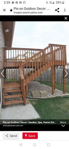 there is a wooden stair case in the yard